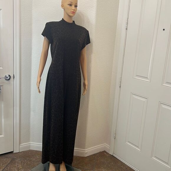 Summer Nites Dress 14 Animal Print Gold Shimmer Metallic Maxi Evening Back Slit - Picture 1 of 9